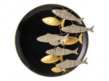 Nastěnná dekorace 830-649V00MX, s rybou, 3D efektem, černá, zlatá, stříbrná, 78 x 4,5 x 75 cm