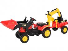 Šlapací traktor s přívěsem 341-033, traktor s čelním nakladačem, od 3 let, červená, 179 x 42 x 59 cm