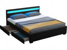 Čalouněná postel Lyon 28962, rám postele s boxy, LED osvětlením a lamelovým roštem, 140 x 200 cm