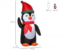 Vánoční dekorace 844-428, nafukovací tučňák, se světly, automatické nafouknutí, odolný, polyester, 79 x 67 x 155 cm