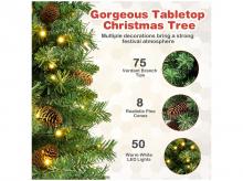 Umělý vánoční stromek CM23993, mini, s šiškami, 50 LED světel, 8 režimů