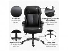 Kancelářská židle 921-502BK, s funkcí kolébky, opěrka hlavy, ergonomická, otočná, výškově nastavitelná, umělá kůže, černá, 68 x 76 x 117-125 cm