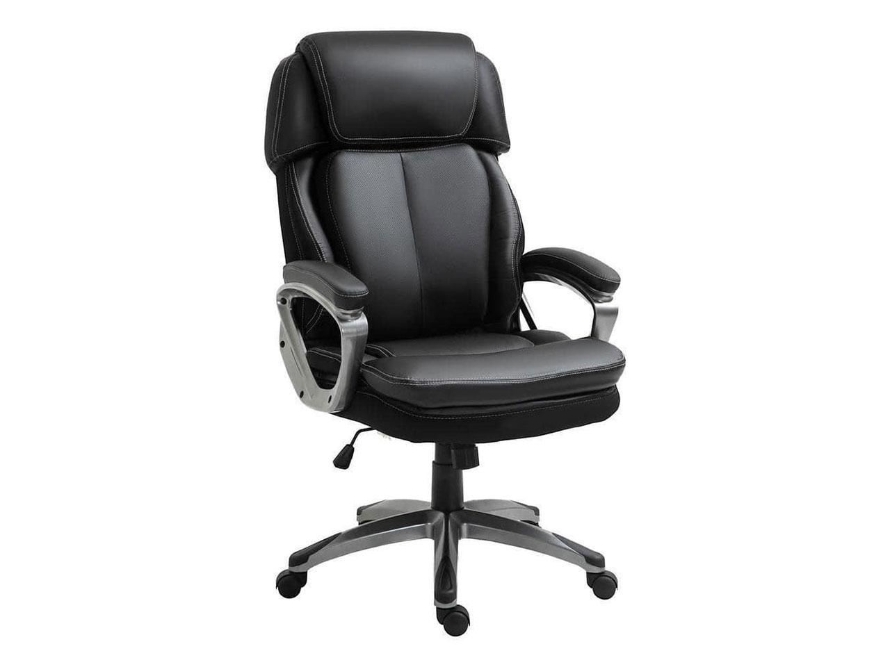 Kancelářská židle 921-502BK, s funkcí kolébky, opěrka hlavy, ergonomická, otočná, výškově nastavitelná, umělá kůže, černá, 68 x 76 x 117-125 cm