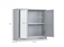 Koupelnová skříňka 834-172, zrcadlová, nástěnná, se 2 zrcadlovými dveřmi, šedá, 48 x 14,5 x 45 cm