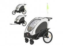 Cyklistický vozík 440-014, 3v1, pro 2 děti, hliníkový, bíločerný, 150 x 85 x 107 cm