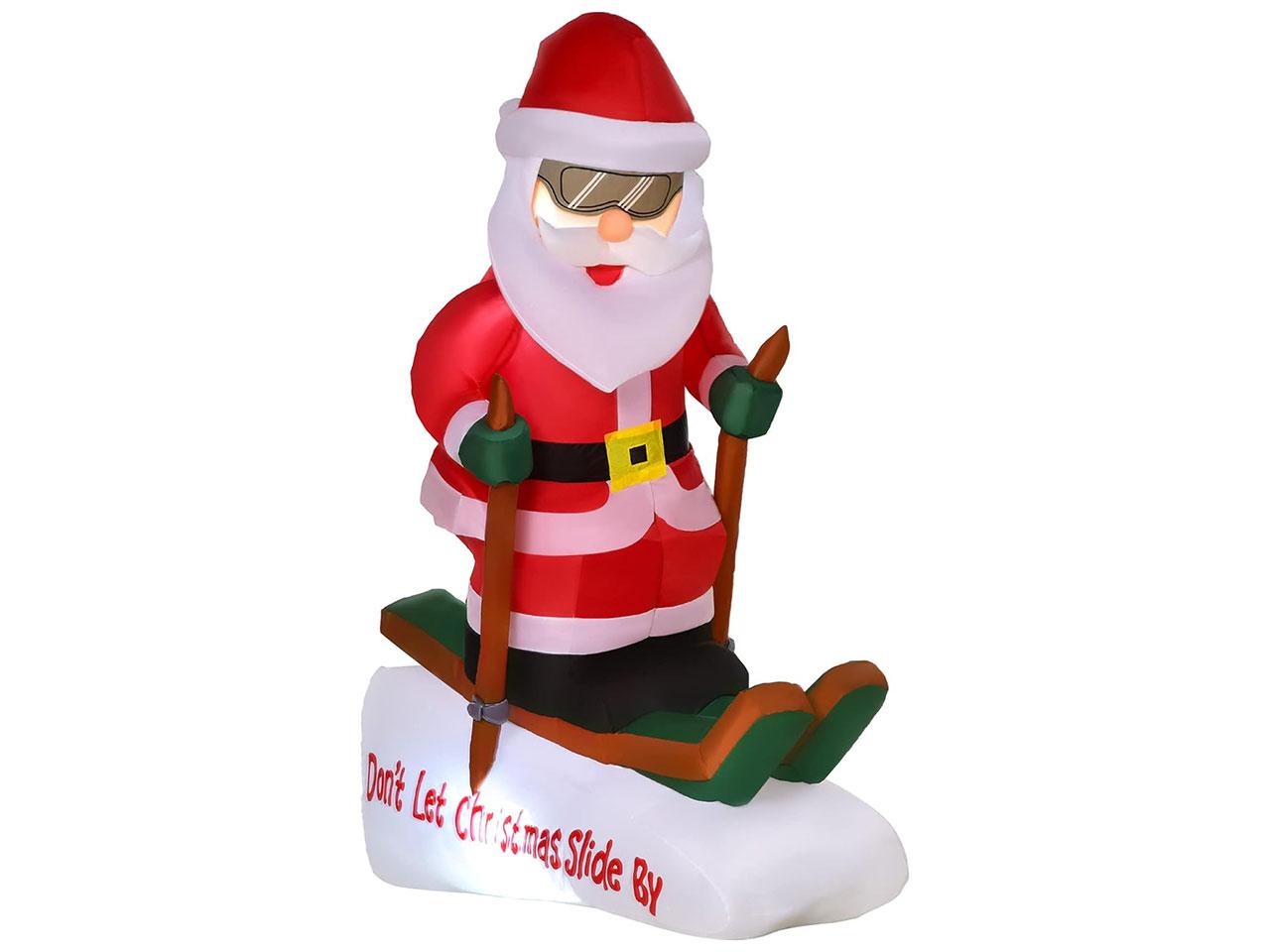 Nafukovací vánoční dekorace 844-431V90, Santa Claus na saních, automatické nafouknutí, odolná, se světly, polyester, 85 x 45 x 124 cm