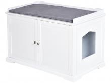 Domeček pro kočky D31-003V01, záchod, s magnetickými dvířky, nastavitelné přepážky, MDF, plyš, bílý, 95,3 x 54 x 63 cm