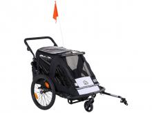 Cyklistický vozík 440-017, 2v1, kryt proti dešti, bezpečnostní pás, pro 2 děti, černý, 160 x 83 x 96 cm
