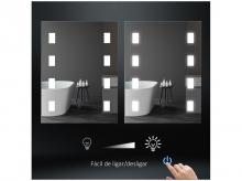 Nástěnné koupelnové zrcadlo 834-033V01, s LED osvětlením,  proti zamlžování, s dotykovým vypínačem, stříbrné, 70 x 50 x 2,7 cm