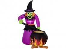 Dekorace na Halloween 844-486V90MX, nafukovací čarodějnice, s čarodějnickým kotlem a efektem plamene, s LED osvětlením, vodotěsná, 115 x 108 x 182 cm