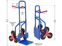 Skládací schodišťový vozík 21078, rudlík, ruční, s pneumatikami z tvrdé gumy a ocelovým rámem, max. 100 kg‎