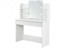 Toaletní stolek Bella 28152, s LED osvětlením, zrcadlem, zásuvkou a 4 úložnými přihrádkami, bílý, 108 x 40 x 140 cm