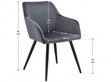Jídelní židle Tarje 51372, moderní, čalouněná, se sametovým potahem, s opěradlem a loketní opěrkou, kovové nohy, šedá