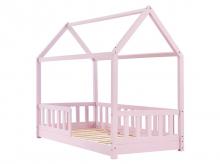 Dětská postel Marli 28483, s ochranou proti pádu, lamelovým roštem a střechou, z masivu, růžová, 80 x 160 cm