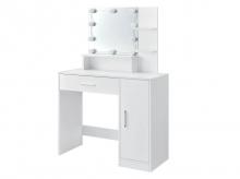 Toaletní stolek Zoey 28125, s LED osvětlením, zrcadlem, zásuvkou, 3 přihrádkami a skříňkou, bílý, 90 x 38 x 137 cm