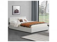 Čalouněná postel Marbella 300151, s postelovým boxem a lamelovým roštem, z umělé kůže a dřeva, bílá, 140 x 200 cm