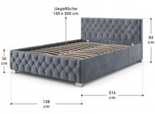 Čalouněná postel 300256, s laťkovým roštem, úložným prostorem a LED osvětlením, se sametovým potahem, šedá, 180 x 200 cm