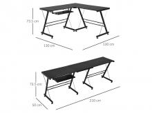 Kancelářský stůl 836-124BK, počítačový stůl, flexibilní pracovní stanice, MDF, ocel, černý, 210 x 50 x 73,5 cm