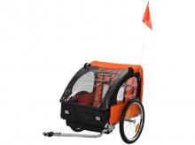 Cyklistický vozík 440-008OG, dětský přívěs za kolo, vhodný pro 2 děti, ocelový rám, nosič sedačky s bezpečnostním pásem, 130 x 76 x 88 cm