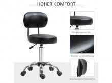 Kancelářská židle 503-006BK, sada 2 pracovních stoliček s opěrkou, výškově nastavitelná, pro kosmetická studia, kadeřnictví, umělá kůže, černá, 48 x 48 x 77-92 cm