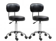 Kancelářská židle 503-006BK, sada 2 pracovních stoliček s opěrkou, výškově nastavitelná, pro kosmetická studia, kadeřnictví, umělá kůže, černá, 48 x 48 x 77-92 cm