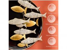 Nastěnná dekorace 830-649V00MX, s rybou, 3D efektem, černá, zlatá, stříbrná, 78 x 4,5 x 75 cm
