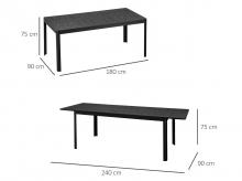 Zahradní stůl 84B-710, rozkládací zahradní stůl, pro 6-8 osob, 180-240 cm, černý