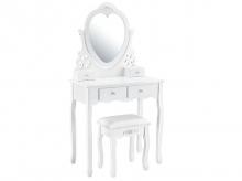 Toaletní stolek Julia 28124, kosmetický stolek se zrcátkem srdce, taburetem a 4 zásuvkami, 74 x 40 x 138 cm