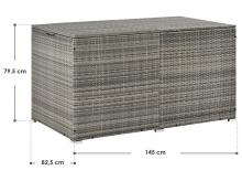 Polyratanový úložný box Ikaria 200202, zahradní box, 950 l, s víkem a vnitřní plachtou, na polštáře, šedý, 145 x 82,5 x 79,5 cm 