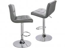 Barová židle 502613, sada 2 ks, barová židle s opěradlem, stylová pultová stolička, výškově nastavitelná, otočná židle, potah z umělé kůže, světle šedá
