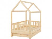 Dětská postel Marli 28486, s ochranou proti pádu, lamelovým roštem a střechou, z masivu, hnědá, 80 x 160 cm