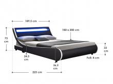 Čalouněná postel Valencia 28944, rám postele s LED osvětlením a lamelovým roštem, 180 x 200 cm