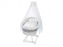 Košík pro miminko s ložní sadou ALVI Birthe hvězdičky 777-9, bílý/stříbrný/šedý