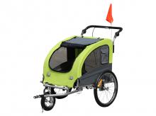Cyklistický vozík pro psy D00-051, 2v1, jogger, s pláštěnkou, výškově nastavitelná rukojeť, zelený