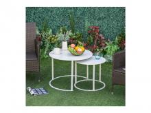 Odkládací stolek 84B-511WT, sada 2 ks, zahradní konferenční stolek, zahradní stolek, kov, bílý
