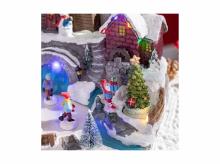 Vánoční dekorace 830-586V90MX, osvětlená vánoční vesnička, LED světla, rotující strom a kluziště, 32 x 25,5 x 24 cm