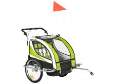 Cyklistický vozík 440-001GN, dětský přívěs, přívěs za kolo, pro 2 děti, ochrana proti dešti