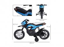 Dětská elektrická motorka 370-068BU, elektrický motocykl, 3-6 let, MP3, s opěrnými koly, 105 x 52,3 x 62,3 cm