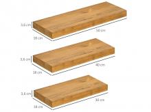 Sada nástěnných polic 830-692V00ND, 3 ks, modulární policový systém, borovicové dřevo, 50 x 18 x 3,6 cm
