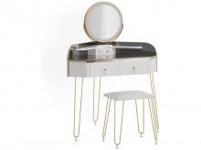 Rohový toaletní stolek  Amira, s LED zrcadlem, taburetem a USB, bílý, 99 cm