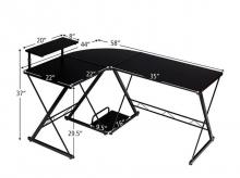 Počítačový stůl HW65968BK, rohový, do L, dřevěná deska, kovový rám, černý