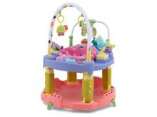 Dětský hrací stolek COSTWAY TM10012PI, 3v1, 360° otočné houpací křeslo pro batolata, stolek na aktivity, nastavitelná výška, 0-24 měsíců, růžový