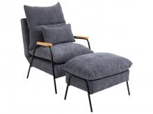 Relaxační čalouněné křeslo 839-505V00GY se stoličkou, televizní křeslo, polohovací opěradlo, polštář, šedé, 68 x 91,5 x 88 cm