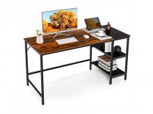 Kancelářský stůl COSTWAY CB10417, počítačový stůl, s 2 policemi, černo/hnědý, 140 cm