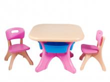 Dětský stolek a židle COSTWAY HW56085PI, dětská sedací souprava, 3-dílná, růžová