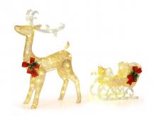 Svítící sob se saněmi COSTWAY CM24149DE-GD, vánoční dekorace, 81,5 x 37 x 121,5 cm, zlatá