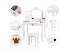 Dětský toaletní stolek HW65299WH s taburetem a odnímatelným zrcadlem, dětský stolek se šuplíkem, dřevěný, 80x42x106 cm, bílý