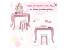 Dětský toaletní stolek HY10089PI, 2v1, s taburetem, pro děti ve věku 3-7 let, růžová + bílá