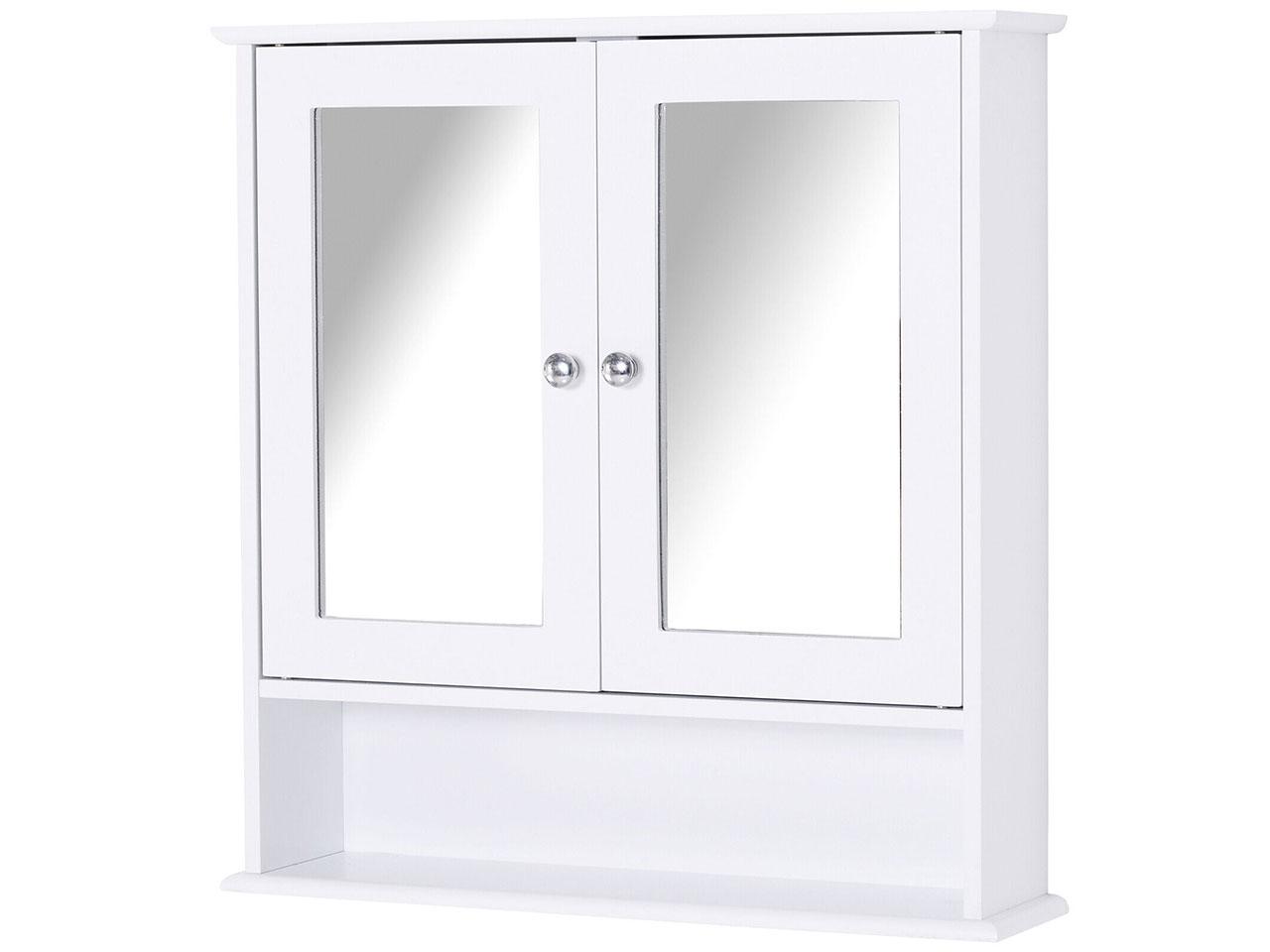 Koupelnová zrcadlová skříňka 834-182V01, nástěnná skříňka, se 3 policemi, kosmetická skříňka, MDF, bílá