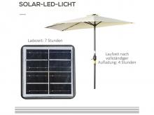 Slunečník 84D-231V00BG, na terasu, půlkulatý, se solárním panelem, 20 LED, ruční klika, béžový, 2,70 x 1,35 x 2,40 m